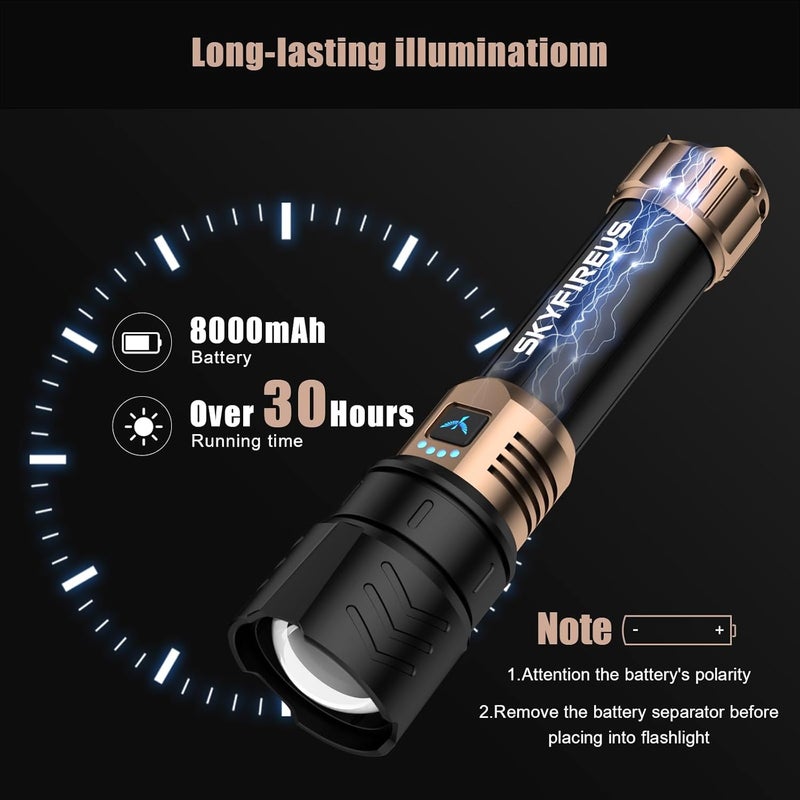 SkyFire Rechargeable Flashlight High Lumens,Super Bright Flashlight,Zoomable,Four Modes,Waterproof LED Flash Light for Camping Essentials,Outdoor and Home Emergencies-8000mAh - Image 5